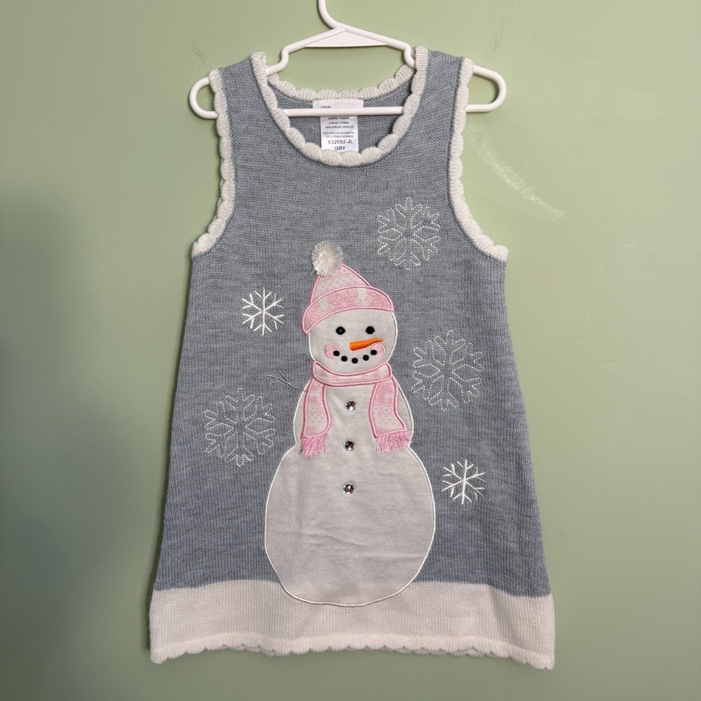 NEW Bonnie Jean Gray snowman Knit Jumper dress girls size 4 embroidery winter